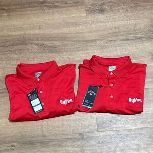 Two Callaway Long Sleeve NWT Red Polo Shirts Size XL Hyvee Logo Opti Dri